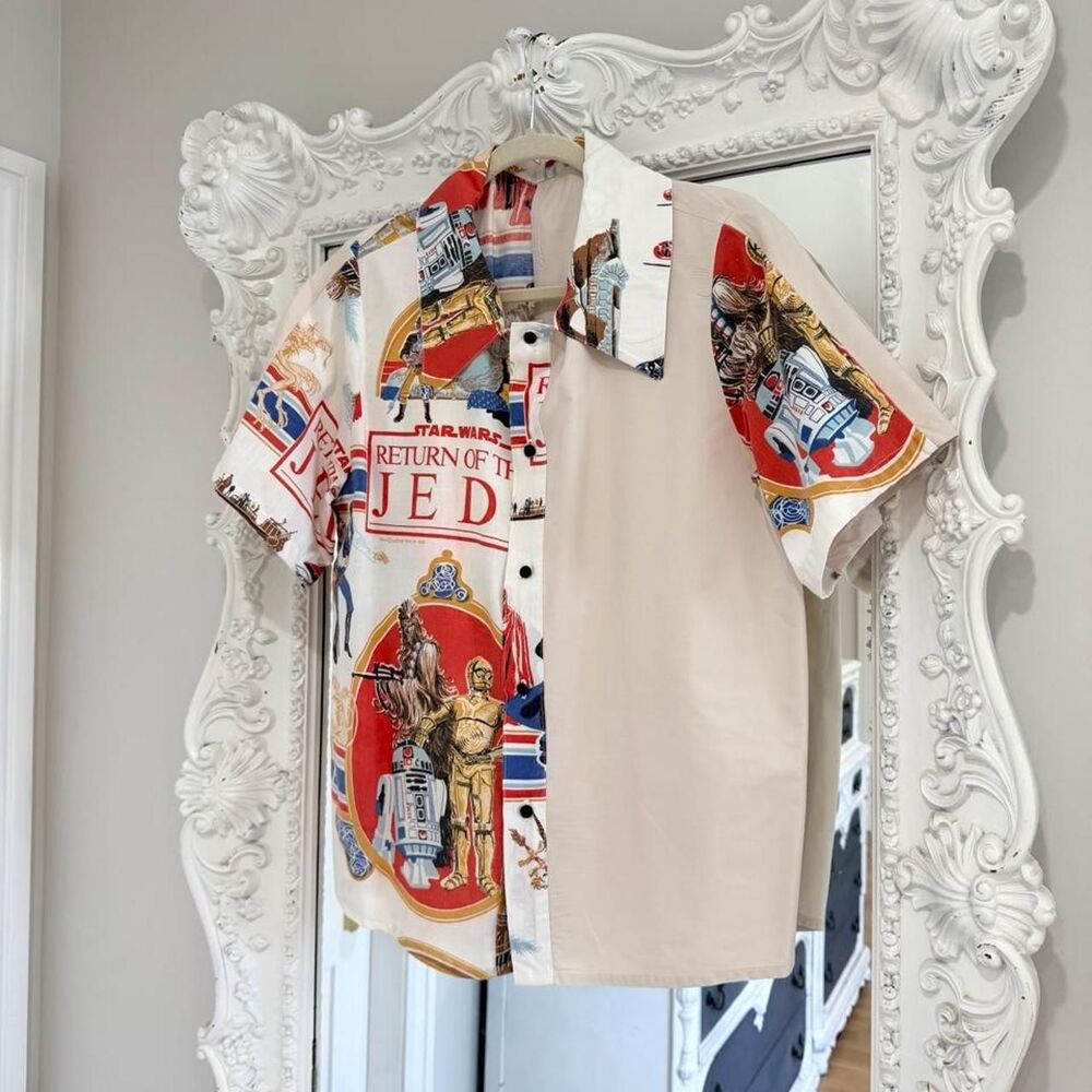 New York Couture Vintage Disney Star Wars Jedi Patchwork Button-down Shirt
